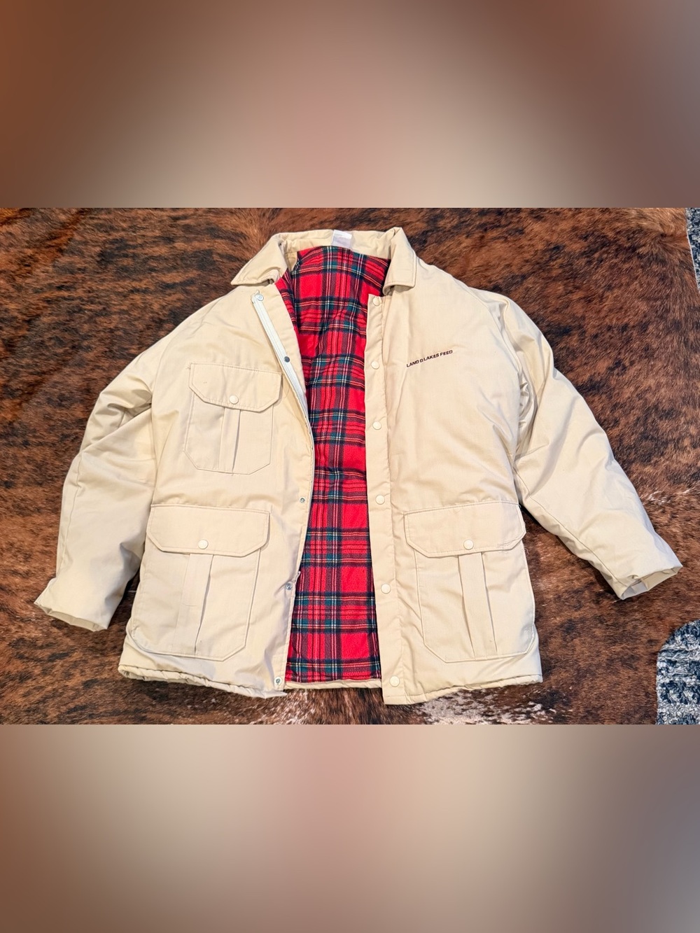 Vintage Carhartt WPL 13224 70s Land O Lakes Feed Tan Flannel Lined Jacket Mens L